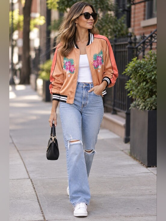 Mossimo Supply Co. Jackets & Blazers - Mossimo Supply Co. Retro Embroidered Floral Satin Bomber Jacket Y2K Women's L